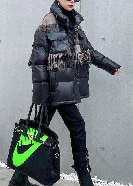 Elegant plus size snow jackets winter coats black patchwork plaid lapel coat AT-DJK201217