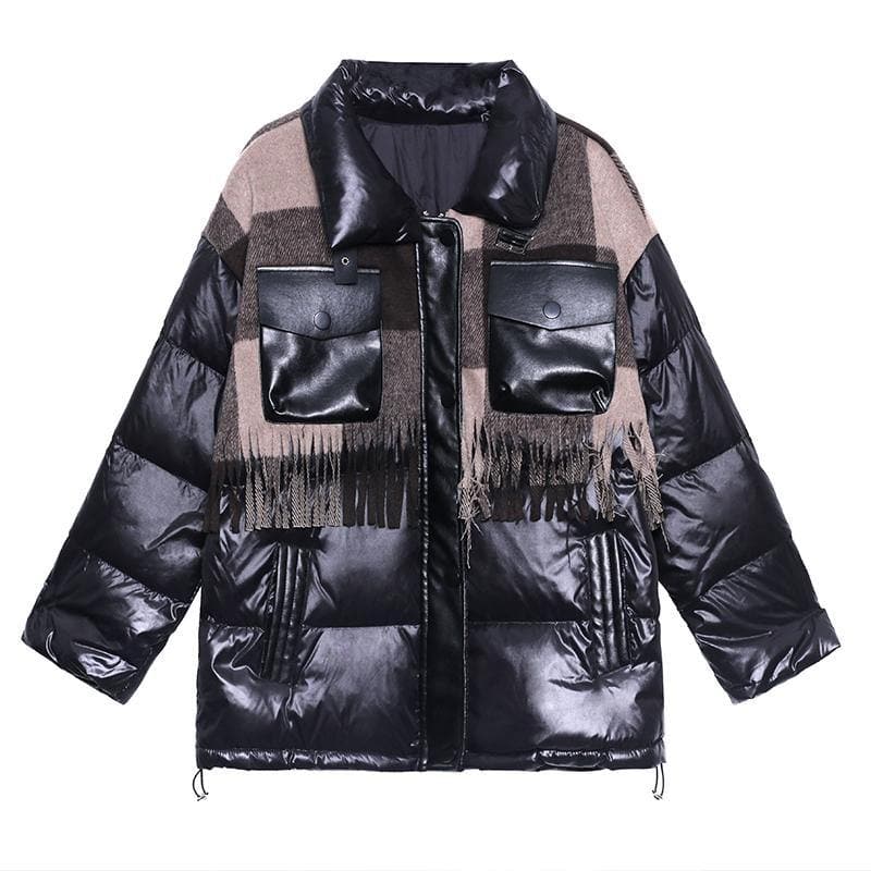 Elegant plus size snow jackets winter coats black patchwork plaid lapel coat AT-DJK201217