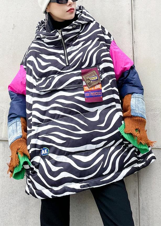 Elegant striped casual outfit oversized snow jackets hooded patchwork coats AT-DJK201217