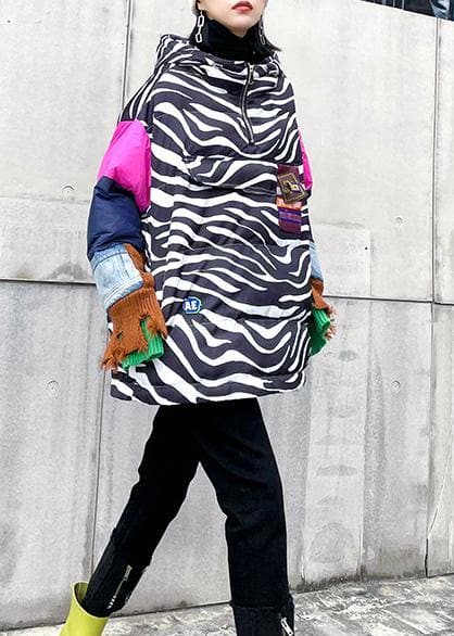 Elegant striped casual outfit oversized snow jackets hooded patchwork coats AT-DJK201217