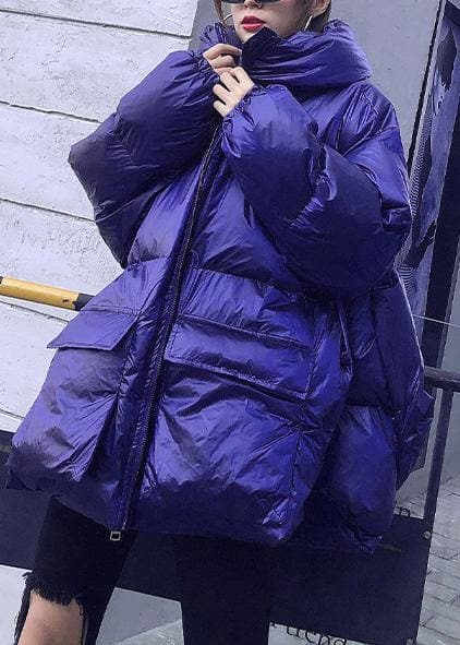 Elegant trendy plus size Jackets & Coats blue hooded pockets women parka AT-DJK191113