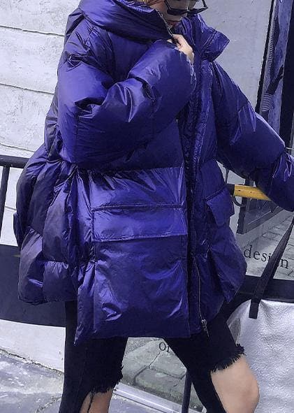 Elegant trendy plus size Jackets & Coats blue hooded pockets women parka AT-DJK191113