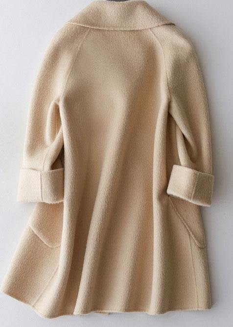 Elegant trendy plus size mid-length coats double breast jackets beige big pockets woolen coats TCT190821