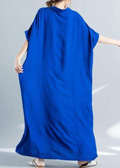 Elegant v neck baggy cotton summer clothes Women pattern blue loose Dress SDL200425