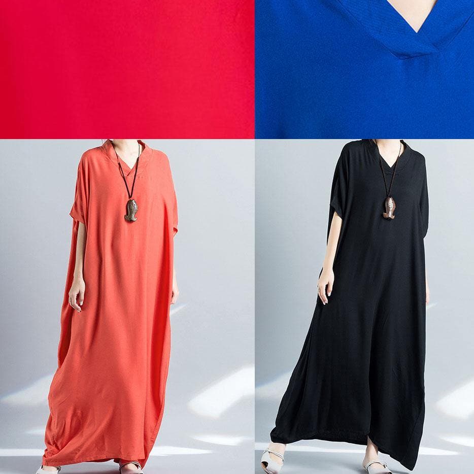 Elegant v neck baggy cotton summer clothes Women pattern blue loose Dress SDL200425