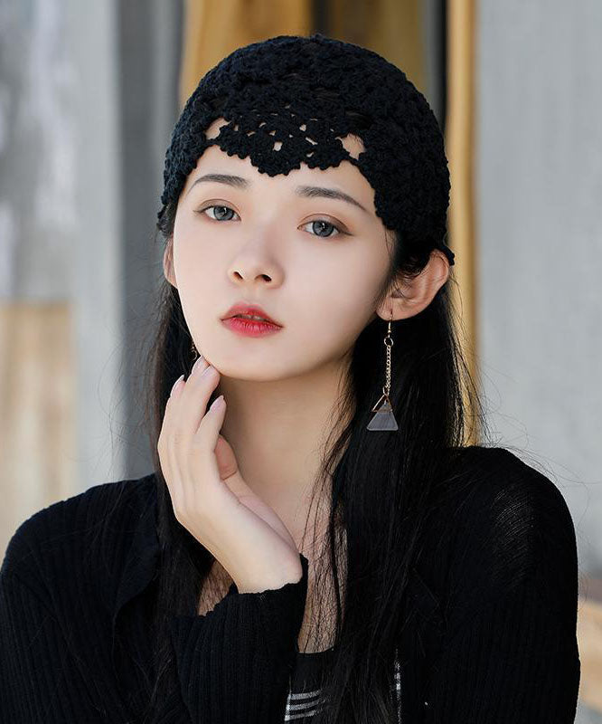 Fashion Black Hollow Out Knit Bonnie Hat dylinoshop