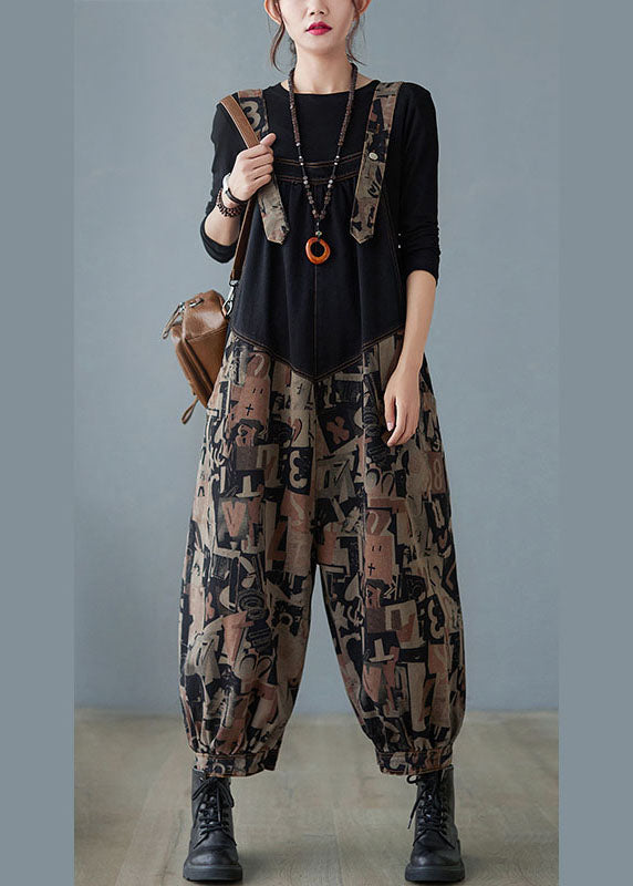 Fashion Black Pockets Button Print Patchwork Fall Pants dylinoshop