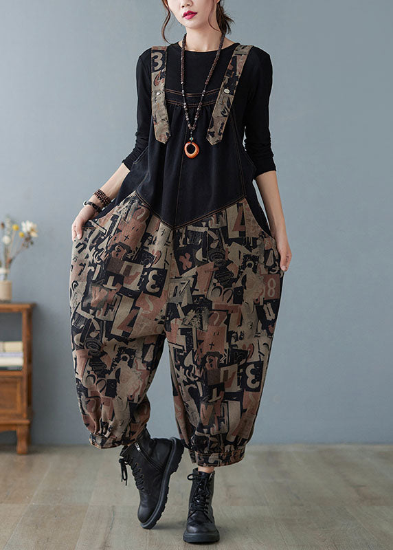 Fashion Black Pockets Button Print Patchwork Fall Pants dylinoshop