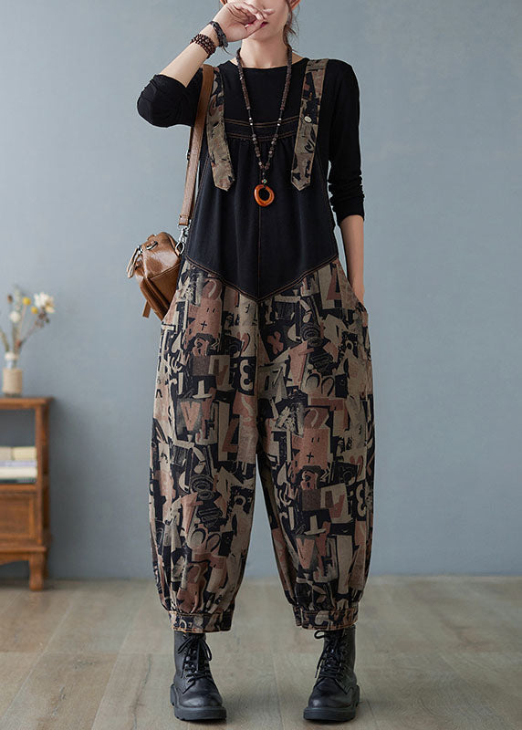 Fashion Black Pockets Button Print Patchwork Fall Pants dylinoshop