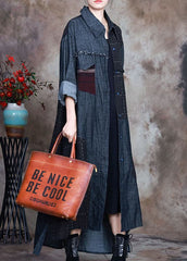 Fashion Blue PeterPan Collar Plaid Patchwork denim Winter Coat ZS-TCT211126