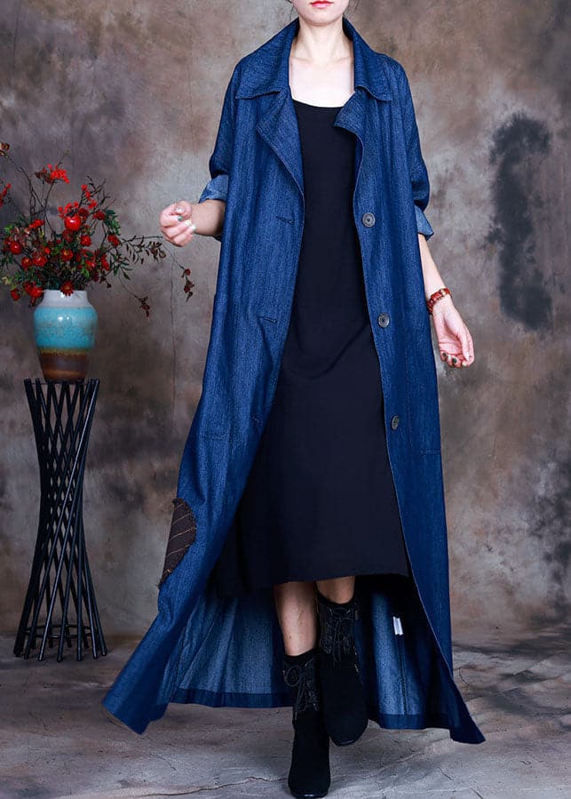 Fashion Blue button tie waist Peter Pan Collar Cotton denim trench coats Spring ZS-TCT220207