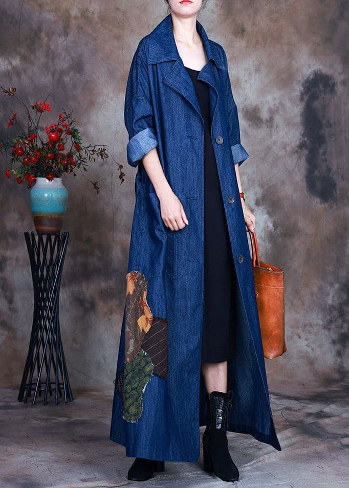 Fashion Blue button tie waist Peter Pan Collar Cotton denim trench coats Spring ZS-TCT220207