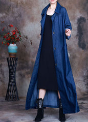 Fashion Blue button tie waist Peter Pan Collar Cotton denim trench coats Spring ZS-TCT220207