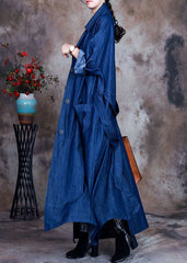 Fashion Blue button tie waist Peter Pan Collar Cotton denim trench coats Spring ZS-TCT220207