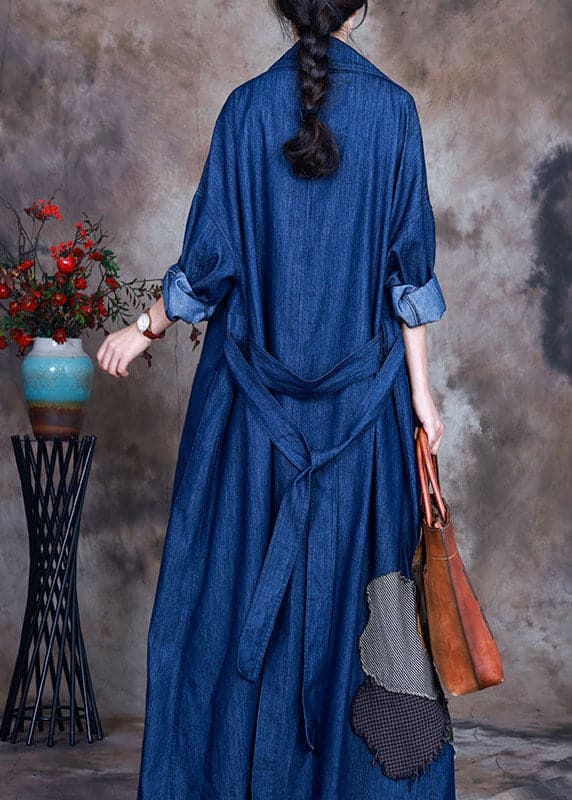 Fashion Blue button tie waist Peter Pan Collar Cotton denim trench coats Spring ZS-TCT220207