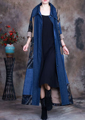 Fashion Blue tie waist Peter Pan Collar Patchwork Cotton denim Trench Spring ZS-TCT220207