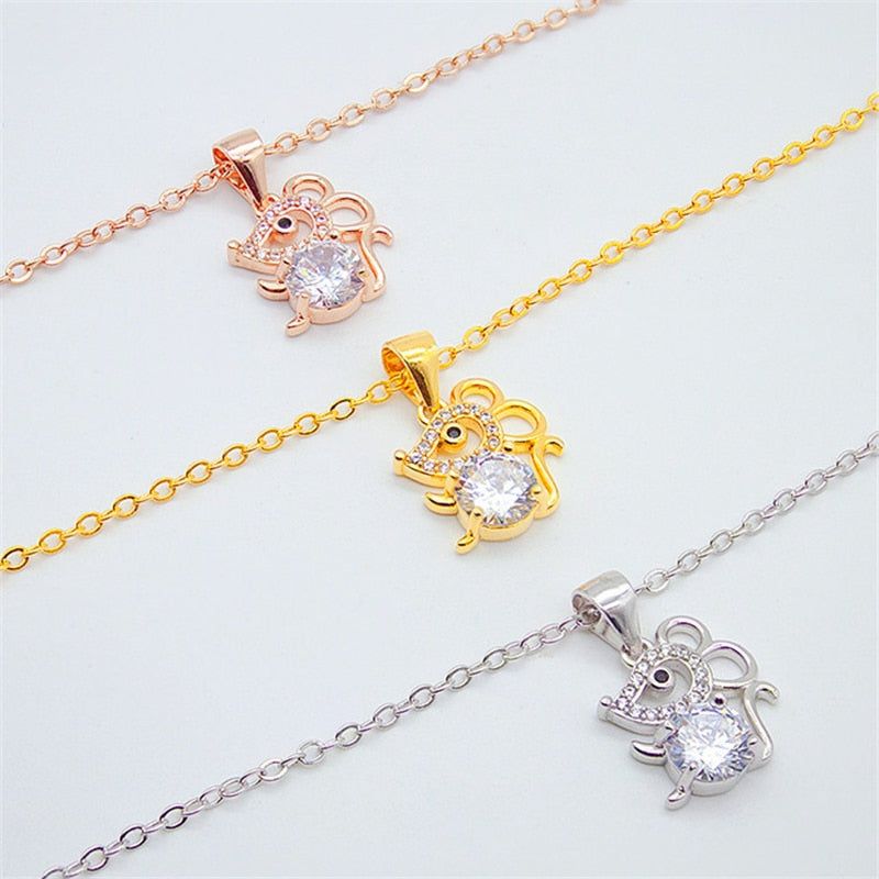 Fashion Crystal Mouse Pendant Necklaces Charm Jewelry HOS0258 Touchy Style