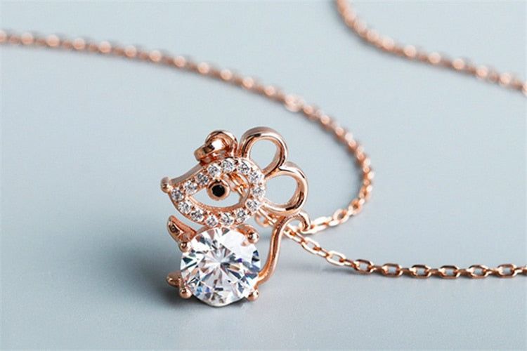 Fashion Crystal Mouse Pendant Necklaces Charm Jewelry HOS0258 Touchy Style