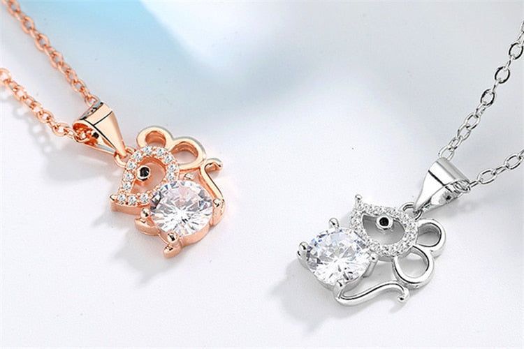 Fashion Crystal Mouse Pendant Necklaces Charm Jewelry HOS0258 Touchy Style