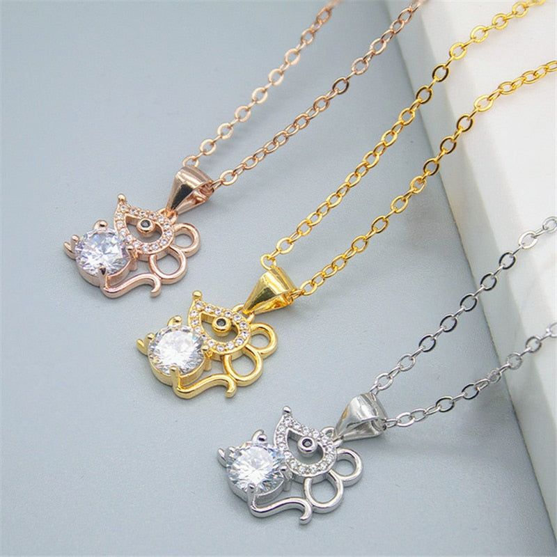 Fashion Crystal Mouse Pendant Necklaces Charm Jewelry HOS0258 Touchy Style