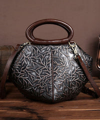 Fashion Dark Coffee Branch Embossing Calf Leather Tote Handbag ZP-BGS220816