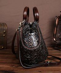 Fashion Dark Coffee Branch Embossing Calf Leather Tote Handbag ZP-BGS220816