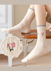 Fashion Embroidery Jacquard Cotton Mid Calf Socks dylinoshop