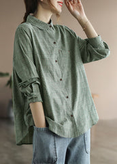 Fashion Green button Peter Pan Collar Cotton Shirt Tops Long Sleeve GK-LTP220228