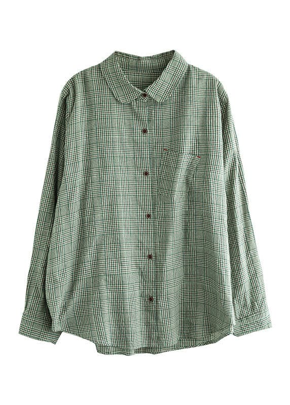 Fashion Green button Peter Pan Collar Cotton Shirt Tops Long Sleeve GK-LTP220228