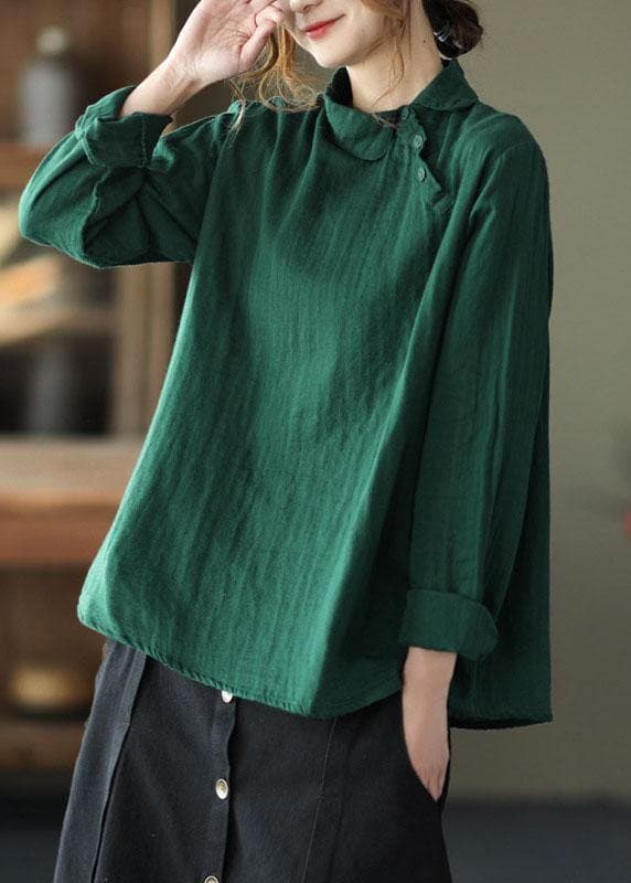 Fashion GreenPeter Pan Collar Button Fall Asymmetrical Design Top Long Sleeve GK-LTP210819