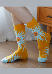 Fashion Plant flowers Jacquard Cotton Crew Socks dylinoshop