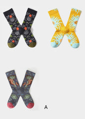 Fashion Plant flowers Jacquard Cotton Crew Socks dylinoshop