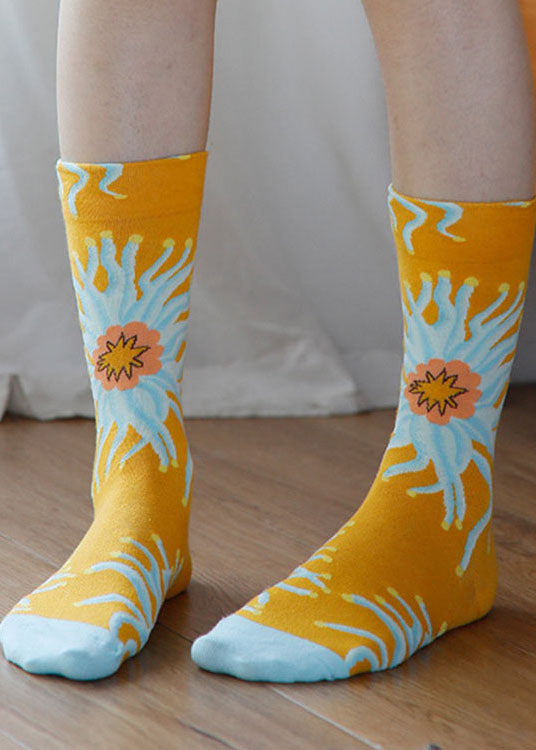 Fashion Plant flowers Jacquard Cotton Crew Socks dylinoshop