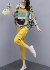 Fashion Yellow O-Neck Print Top And Pants Two Pieces Set Summer GK-TPIEC220422