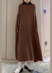 Fashion chocolate Sweater dresses Refashion high neck large hem Mujer fall knitwear AT-FDL201105