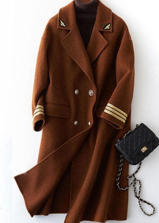 Fashion chocolate wool overcoat trendy plus size long Notched coat back side open coats TCT190821