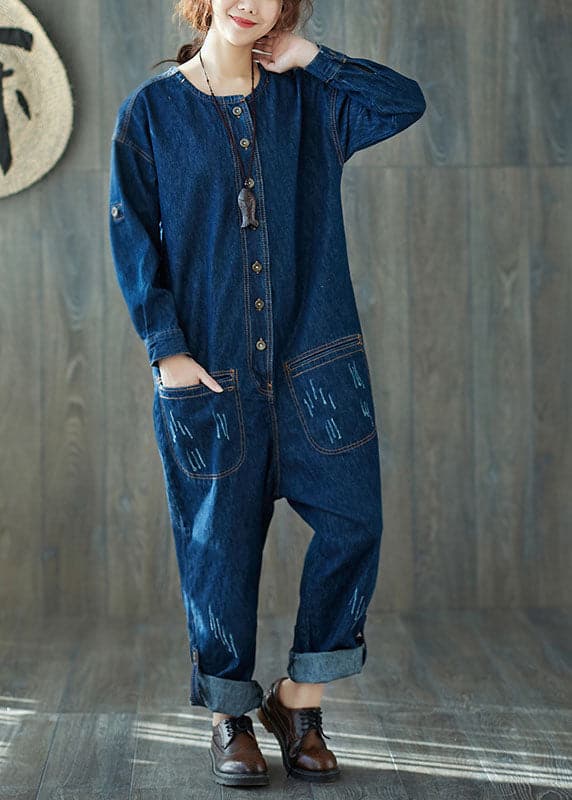 Fashion dark Blue O-Neck pockets denim Jumpsuits Spring YSBS-JPTS220124