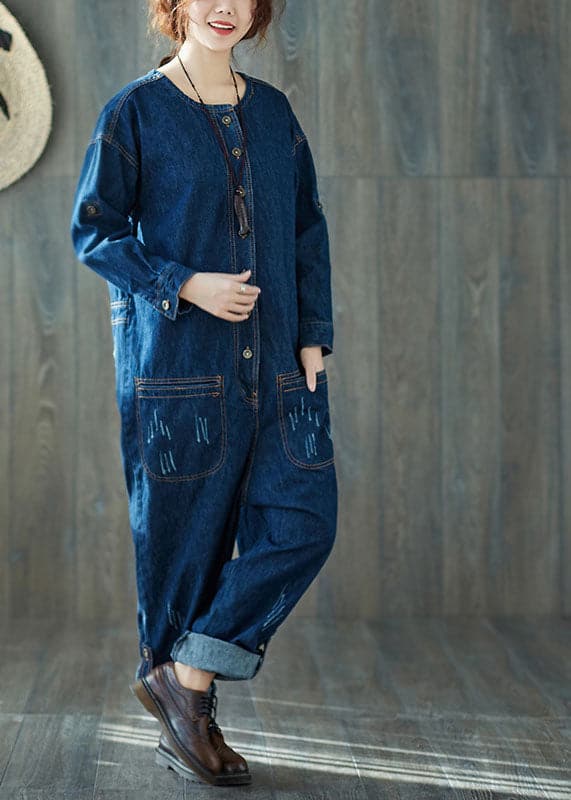 Fashion dark Blue O-Neck pockets denim Jumpsuits Spring YSBS-JPTS220124