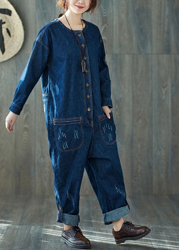 Fashion dark Blue O-Neck pockets denim Jumpsuits Spring YSBS-JPTS220124