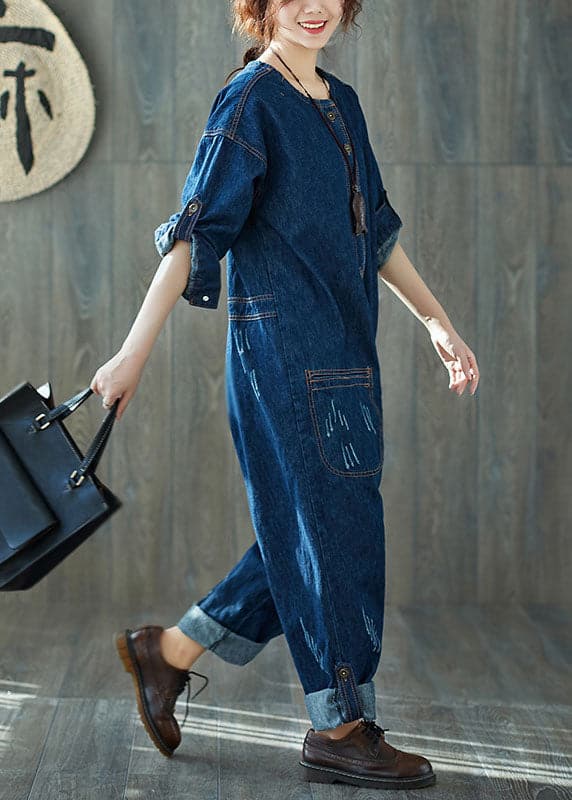 Fashion dark Blue O-Neck pockets denim Jumpsuits Spring YSBS-JPTS220124