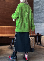 Fashion winter green sweaters plus size o neck patchwork Hole knit blouse AT-NTP191023