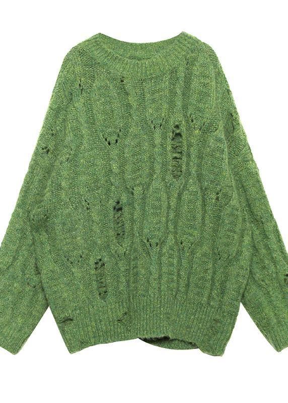 Fashion winter green sweaters plus size o neck patchwork Hole knit blouse AT-NTP191023