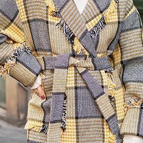 Fashion yellow Plaid coats casual Notched outwear 2018 pockets tassel Coats TCT181016