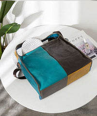 Fine Blue Patchwork Paitings Calf Leather Messenger Bag BGS220210