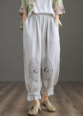 Fine Nude Patchwork Hollow Out Harem Pants Trousers Linen GK-LPTS210708