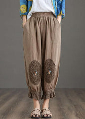 Fine Nude Patchwork Hollow Out Harem Pants Trousers Linen GK-LPTS210708