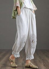 Fine Nude Patchwork Hollow Out Harem Pants Trousers Linen GK-LPTS210708