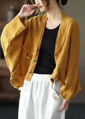 Fine Yellow Bat wing Sleeve Pockets Coat Short GK-LTP210715