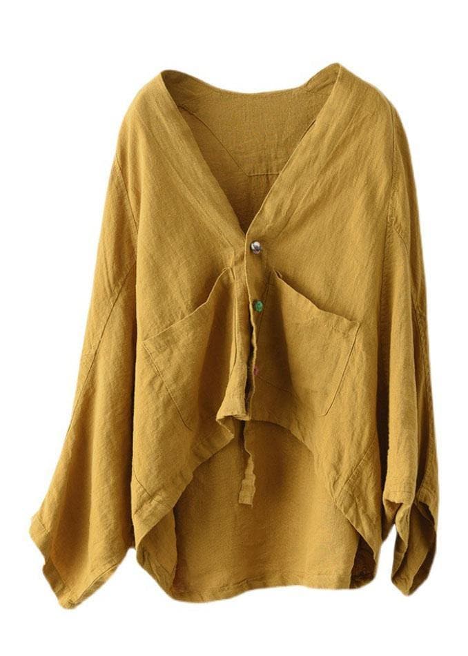 Fine Yellow Bat wing Sleeve Pockets Coat Short GK-LTP210715