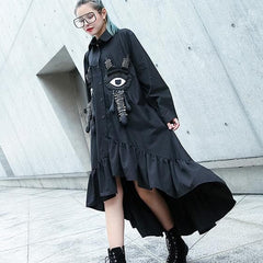 Fine black autumn shirt dress trendy plus size Turn-down Collar gown Fine asymmetrical design large hem shirt dress AT-FDL180917